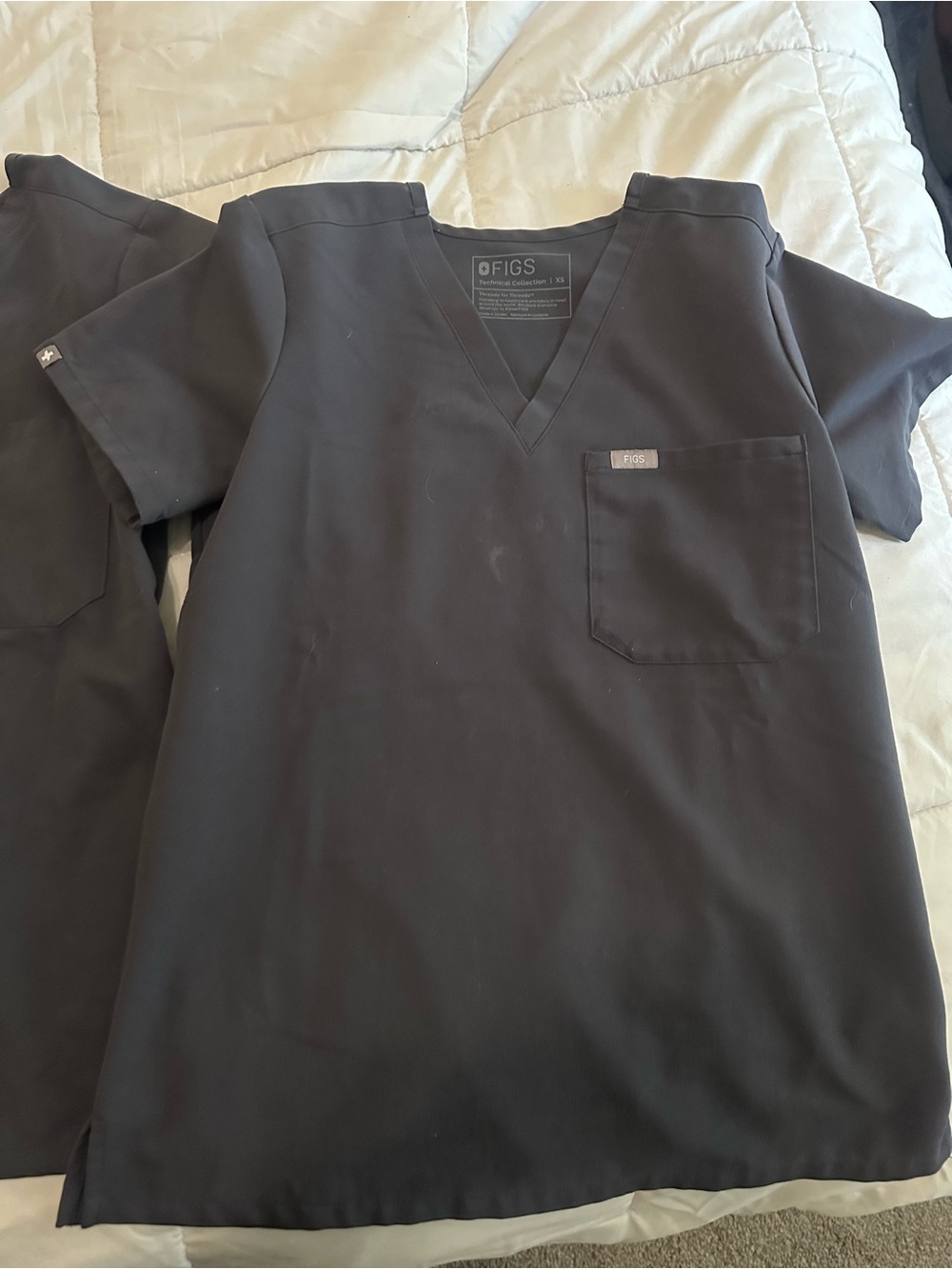 Figs Black V-Neck Scrub Top with Chest Pocket